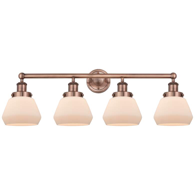 Image 1 Fulton 33.5"W 4 Light Antique Copper Bath Vanity Light With White Shad
