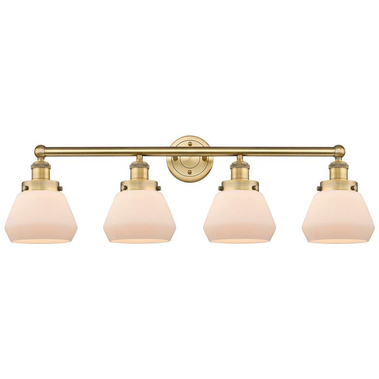 Image 1 Fulton 33.5"W 4 Light Brushed Brass Bath Vanity Light w/ Matte White S