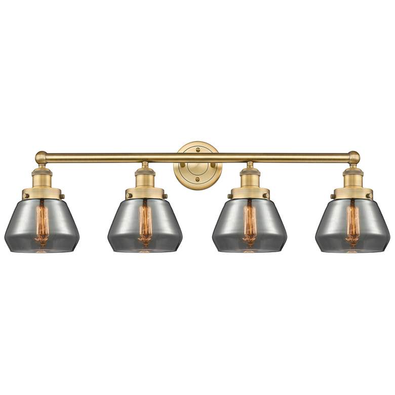 Image 1 Fulton 33.5"W 4 Light Brushed Brass Bath Vanity Light w/ Plated Smoke