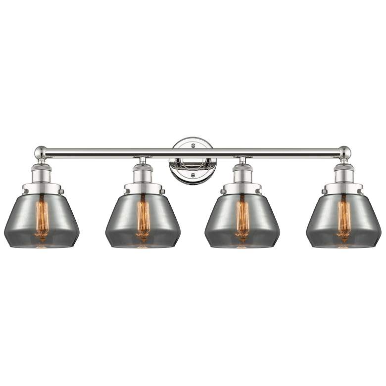 Image 1 Fulton 33.5"W 4 Light Polished Nickel Bath Light With Plated Smoke Sha