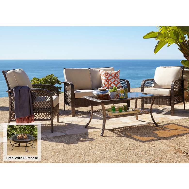 Image 1 Fulton 4-Piece Taupe Outdoor Seating Set with Free Firepit