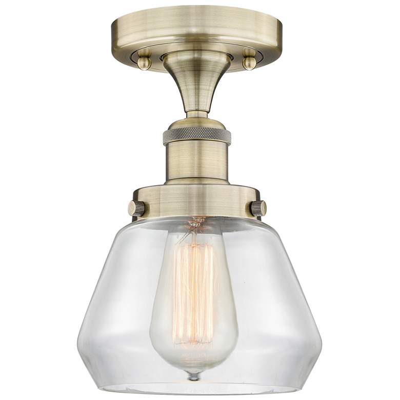Image 1 Fulton 6.5" Wide Antique Brass Semi.Flush Mount With Clear Glass Shade