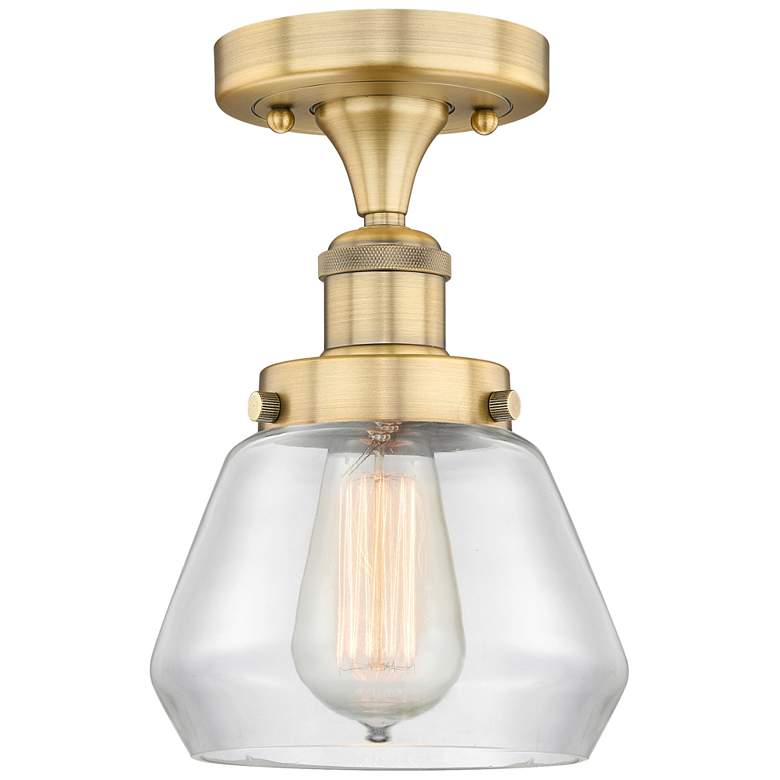 Image 1 Fulton 6.5" Wide Brushed Brass Semi.Flush Mount With Clear Glass Shade