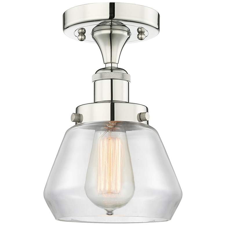 Image 1 Fulton 6.5" Wide Polished Nickel Semi.Flush Mount With Clear Glass Sha