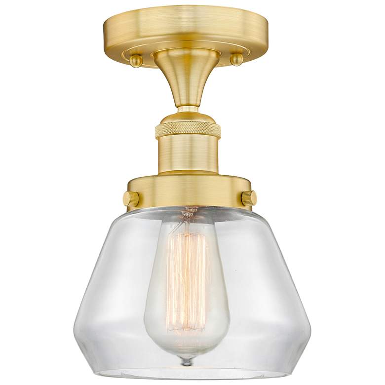 Image 1 Fulton 6.5" Wide Satin Gold Semi.Flush Mount With Clear Glass Shade