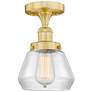 Fulton 6.5" Wide Satin Gold Semi.Flush Mount With Clear Glass Shade