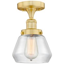 Fulton 6.5&quot; Wide Satin Gold Semi.Flush Mount With Clear Glass Shade