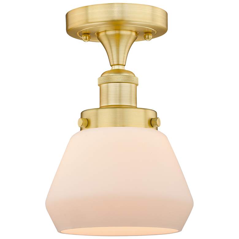 Image 1 Fulton 6.5" Wide Satin Gold Semi.Flush Mount With Matte White Glass Sh