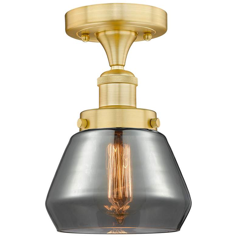 Image 1 Fulton 6.5" Wide Satin Gold Semi.Flush Mount With Plated Smoke Glass S