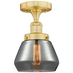 Fulton 6.5&quot; Wide Satin Gold Semi.Flush Mount With Plated Smoke Glass S