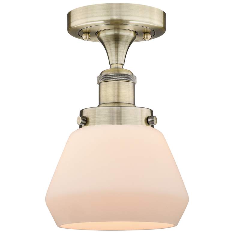 Image 1 Fulton 6.5"W Antique Brass Semi.Flush Mount With Matte White Glass Sha
