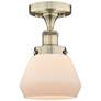 Fulton 6.5"W Antique Brass Semi.Flush Mount With Matte White Glass Sha