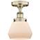Fulton 6.5"W Antique Brass Semi.Flush Mount With Matte White Glass Sha