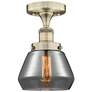 Fulton 6.5"W Antique Brass Semi.Flush Mount With Plated Smoke Glass Sh