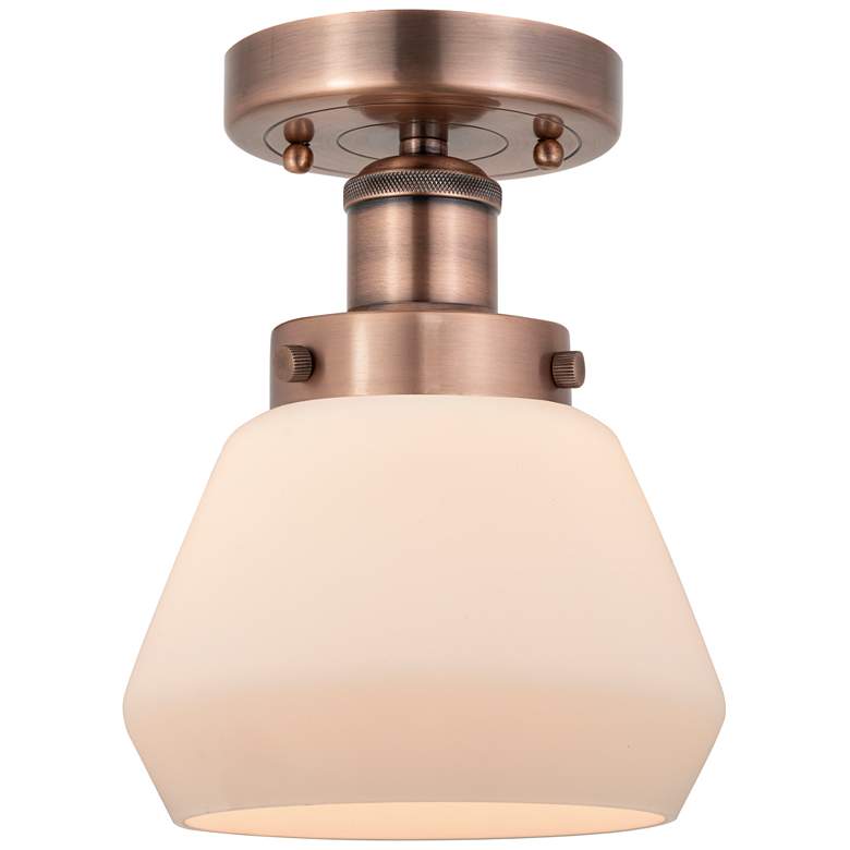 Image 1 Fulton 6.5"W Antique Copper Semi.Flush Mount With Matte White Glass Sh