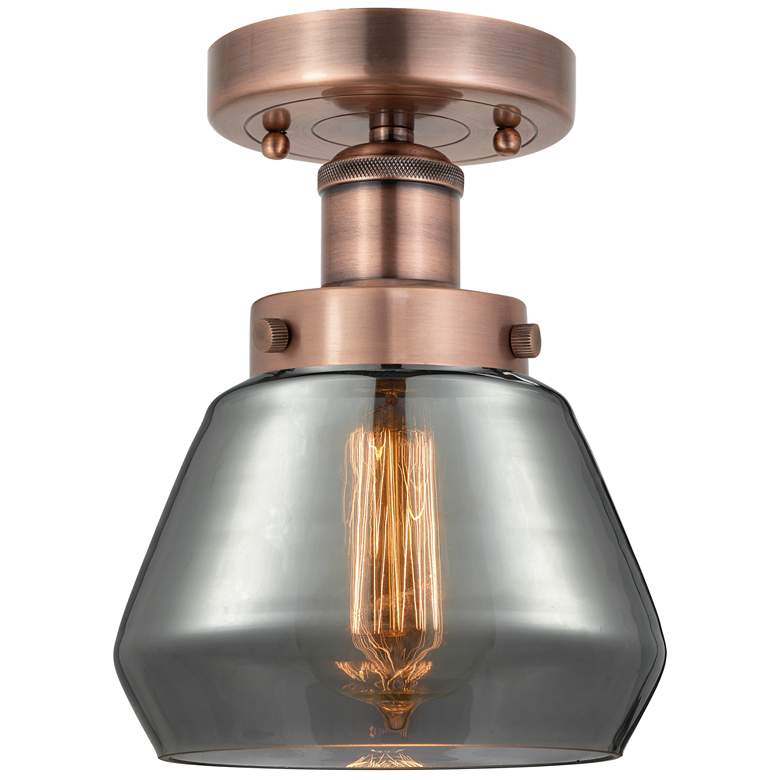 Image 1 Fulton 6.5"W Antique Copper Semi.Flush Mount With Plated Smoke Glass S
