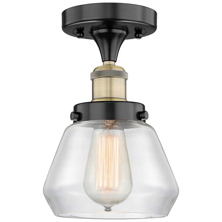 Image 1 Fulton 6.5"W Black Antique Brass Semi.Flush Mount With Clear Glass Sha