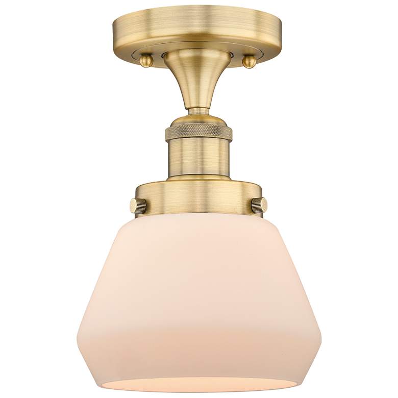 Image 1 Fulton 6.5"W Brushed Brass Semi.Flush Mount With Matte White Glass Sha
