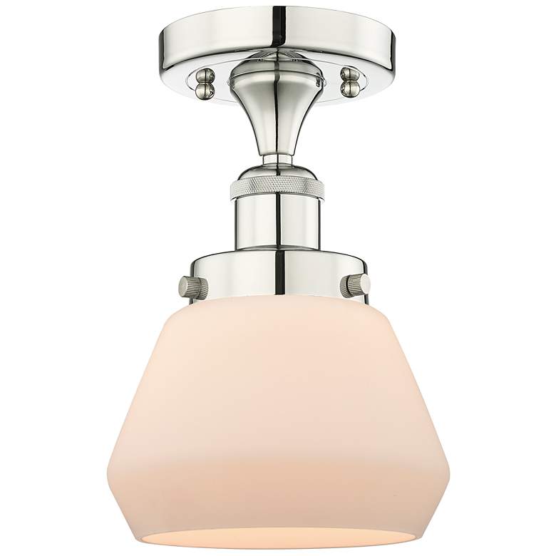 Image 1 Fulton 6.5"W Polished Nickel Semi.Flush Mount With Matte White Glass S