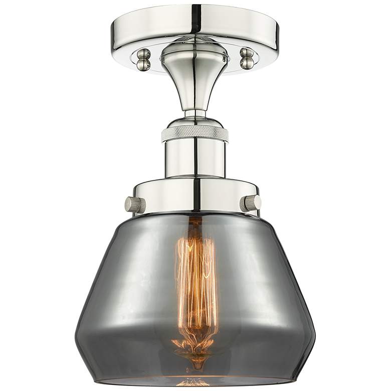 Image 1 Fulton 6.5"W Polished Nickel Semi.Flush Mount With Plated Smoke Glass