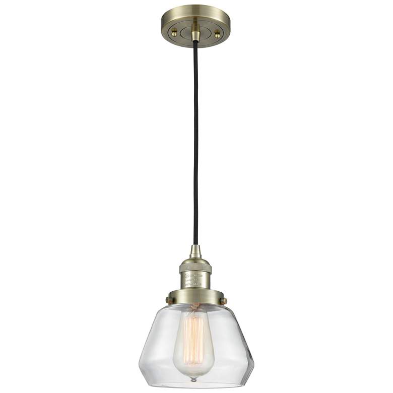 Image 1 Fulton 7" Antique Brass Cord Hung Mini Pendant w/ Clear Shade