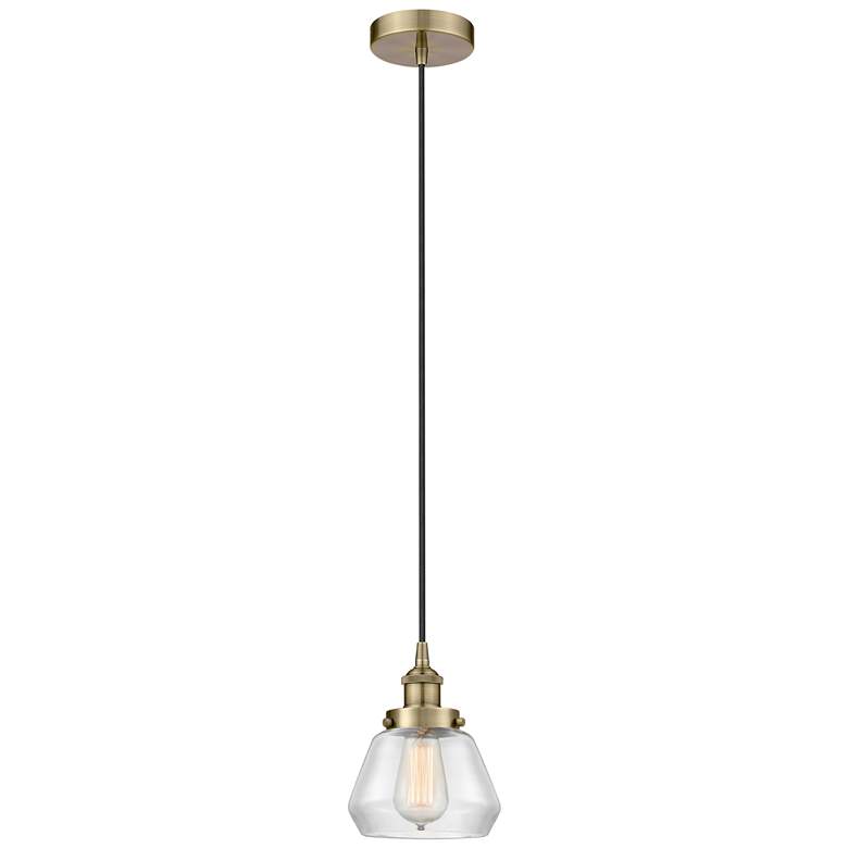Image 1 Fulton 7" Antique Brass Mini Pendant w/ Clear Shade