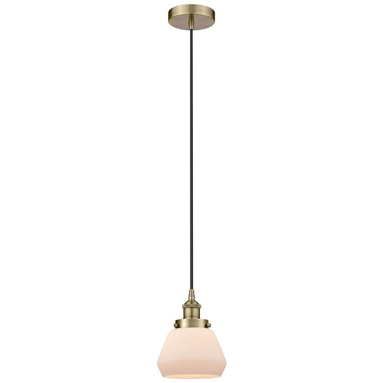 Image 1 Fulton 7" Antique Brass Mini Pendant w/ Matte White Shade