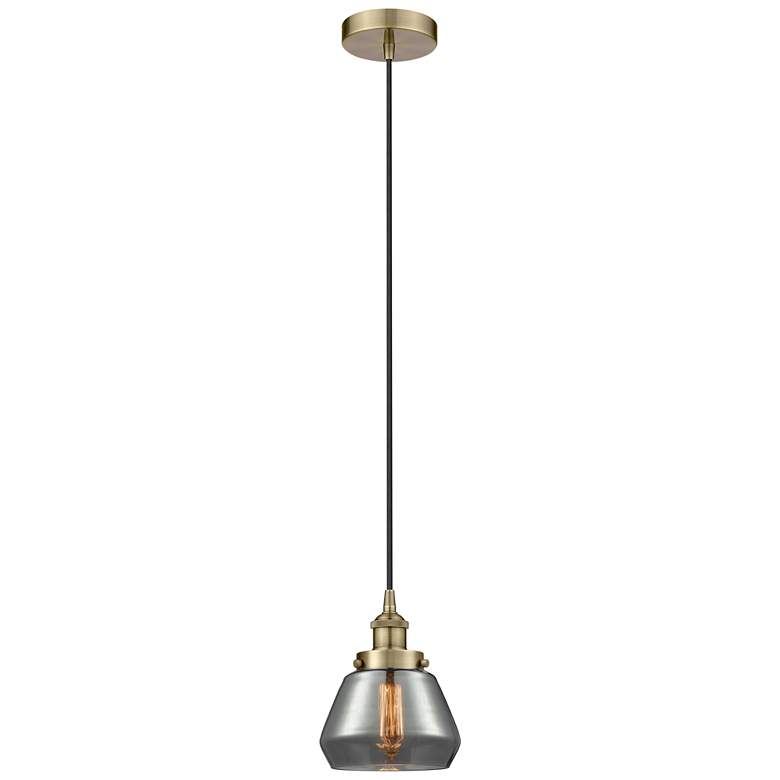 Image 1 Fulton 7" Antique Brass Mini Pendant w/ Plated Smoke Shade