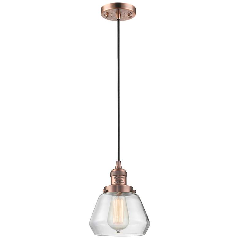 Image 1 Fulton 7" Antique Copper Cord Hung Mini Pendant w/ Clear Shade