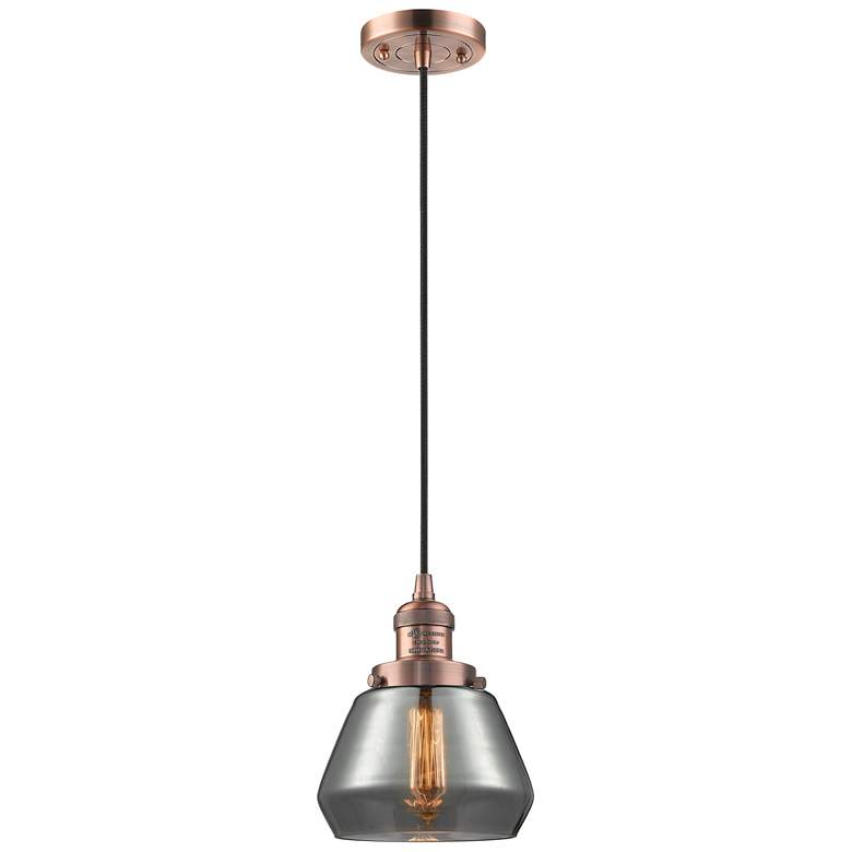 Image 1 Fulton 7" Antique Copper Cord Hung Mini Pendant w/ Plated Smoke Shade