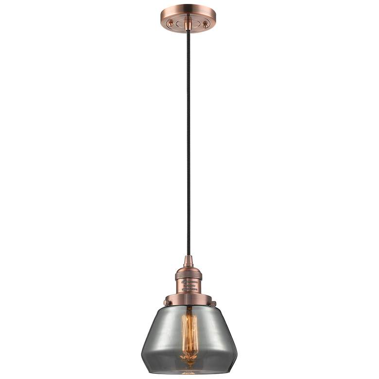 Image 1 Fulton 7 inch Antique Copper Cord Hung Mini Pendant w/ Plated Smoke Shade