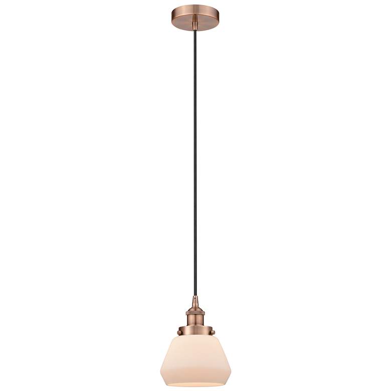 Image 1 Fulton 7" Antique Copper Mini Pendant w/ Matte White Shade