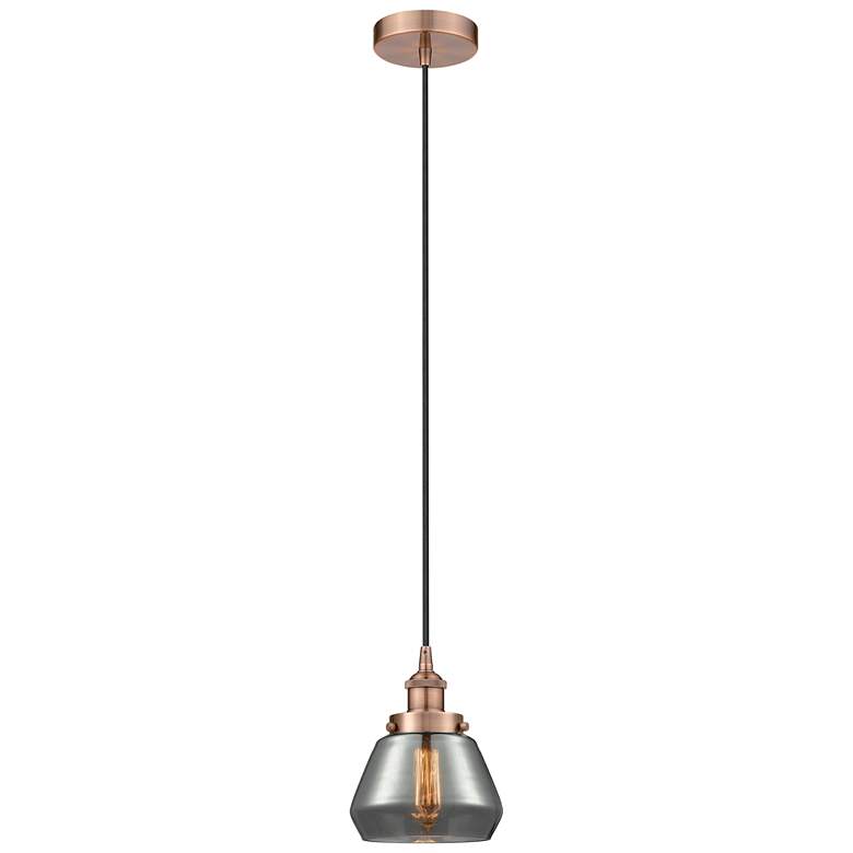 Image 1 Fulton 7" Antique Copper Mini Pendant w/ Plated Smoke Shade
