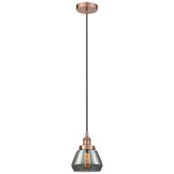 Fulton 7" Antique Copper Mini Pendant w/ Plated Smoke Shade