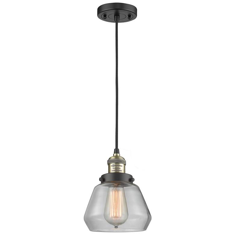 Image 1 Fulton 7" Black Antique Brass Cord Hung Mini Pendant w/ Clear Shade