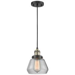 Fulton 7" Black Antique Brass Cord Hung Mini Pendant w/ Clear Shade