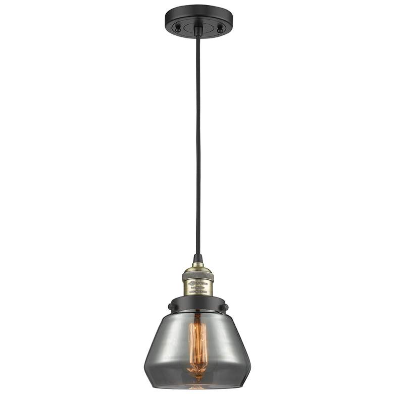 Image 1 Fulton 7" Black Antique Brass Cord Hung Mini Pendant w/ Plated Smoke S