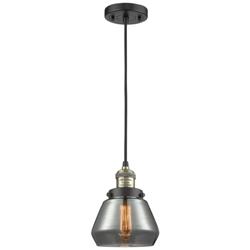 Fulton 7" Black Antique Brass Cord Hung Mini Pendant w/ Plated Smoke S