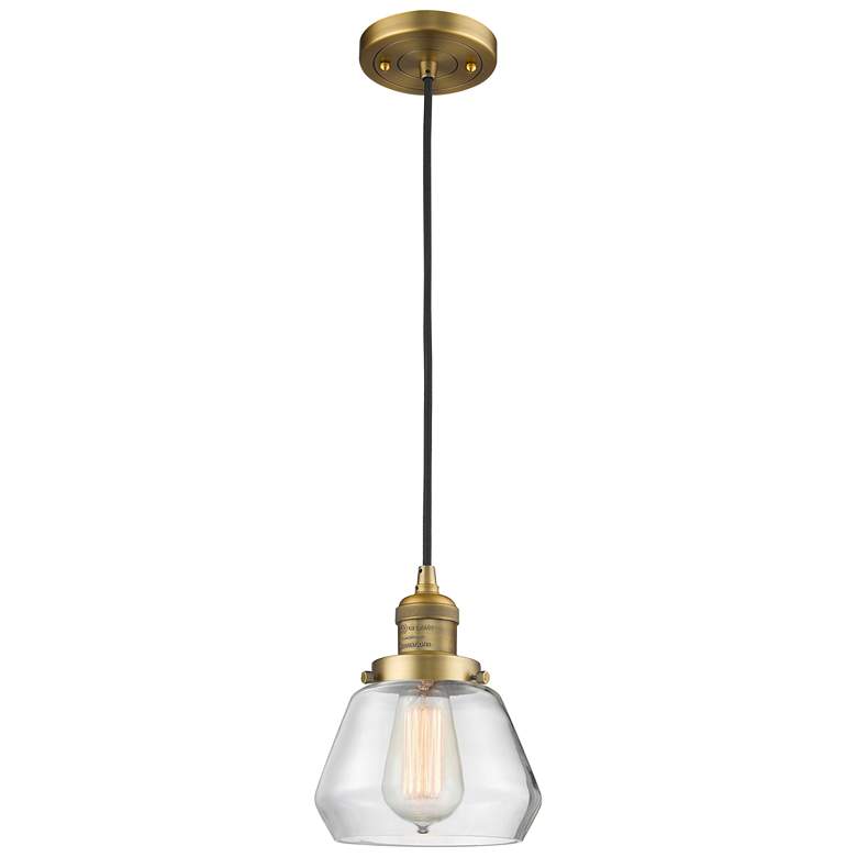 Image 1 Fulton 7" Brushed Brass Cord Hung Mini Pendant w/ Clear Shade