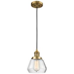 Fulton 7" Brushed Brass Cord Hung Mini Pendant w/ Clear Shade