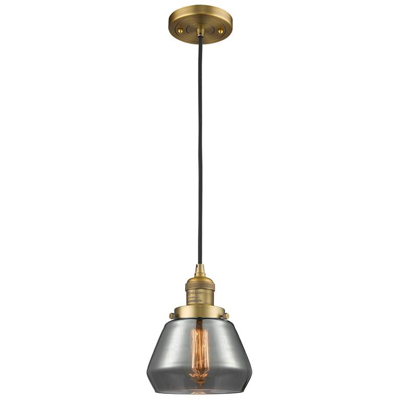 Image 1 Fulton 7" Brushed Brass Cord Hung Mini Pendant w/ Plated Smoke Shade