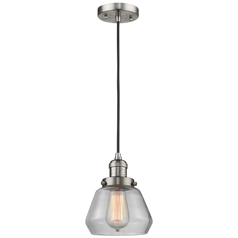Image 1 Fulton 7" Brushed Satin Nickel Cord Hung Mini Pendant w/ Clear Shade