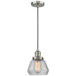 Fulton 7" Brushed Satin Nickel Cord Hung Mini Pendant w/ Clear Shade