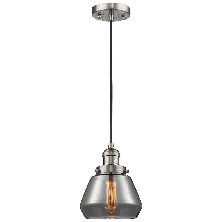 Image 1 Fulton 7" Brushed Satin Nickel Cord Hung Mini Pendant w/ Plated Smoke