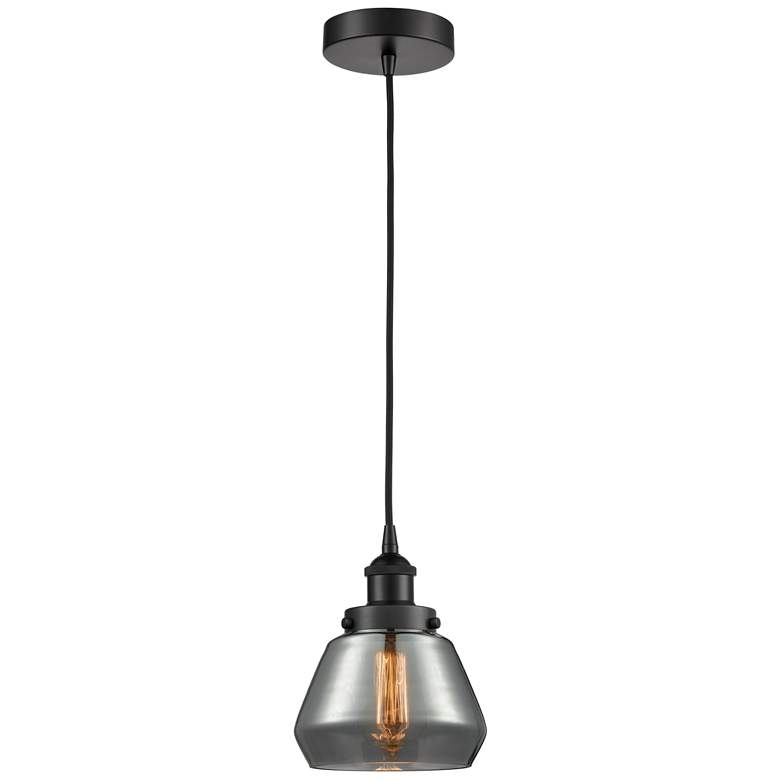 Image 1 Fulton 7" Matte Black Mini Pendant w/ Plated Smoke Shade