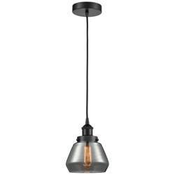 Fulton 7" Matte Black Mini Pendant w/ Plated Smoke Shade