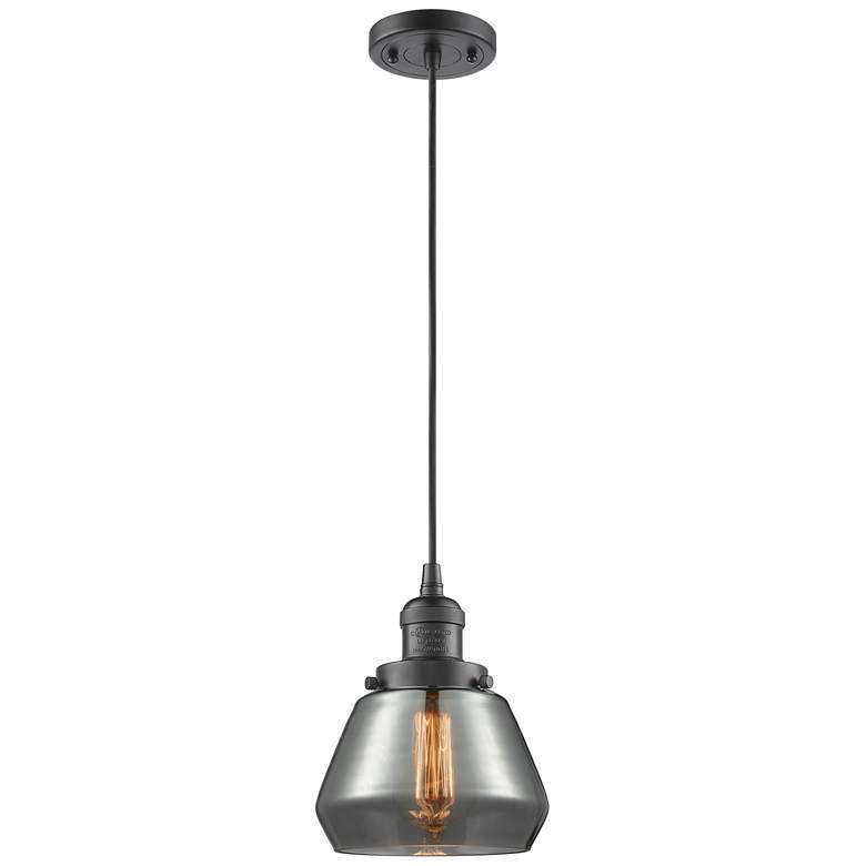Image 1 Fulton 7" Oil Rubbed Bronze Cord Hung Mini Pendant w/ Plated Smoke Sha