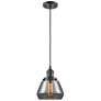 Fulton 7" Oil Rubbed Bronze Cord Hung Mini Pendant w/ Plated Smoke Sha