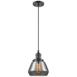 Fulton 7" Oil Rubbed Bronze Cord Hung Mini Pendant w/ Plated Smoke Sha