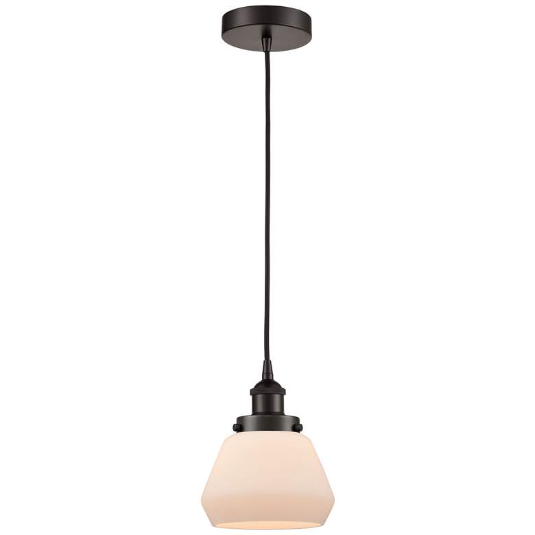 Image 1 Fulton 7" Oil Rubbed Bronze Mini Pendant w/ Matte White Shade